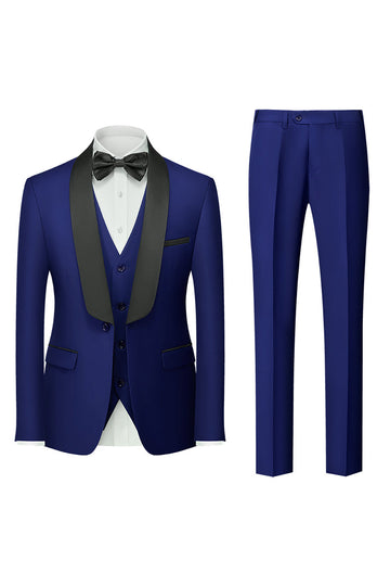 Royal Blue 3 Piece Shawl Lapel Menns Prom Suits